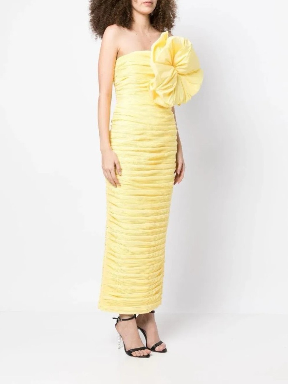 Rachel Gilbert Yellow Evana Flower Applique Strapless Column Gown AU12/US8 NWT